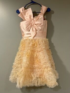 dressbarn Peach Top Cream Ruffled Tulle Girls Formal Dress